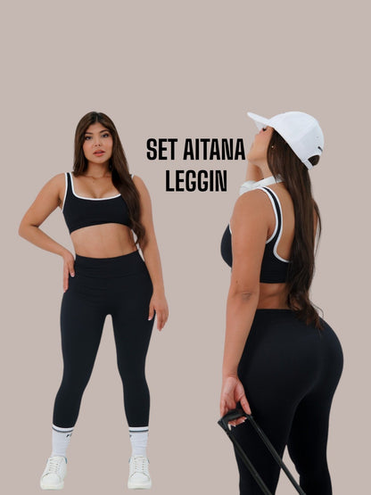 CONJUNTO 2 PIEZAS SEAMLESS AITANA (TOP + LEGGINS) - NEGRO