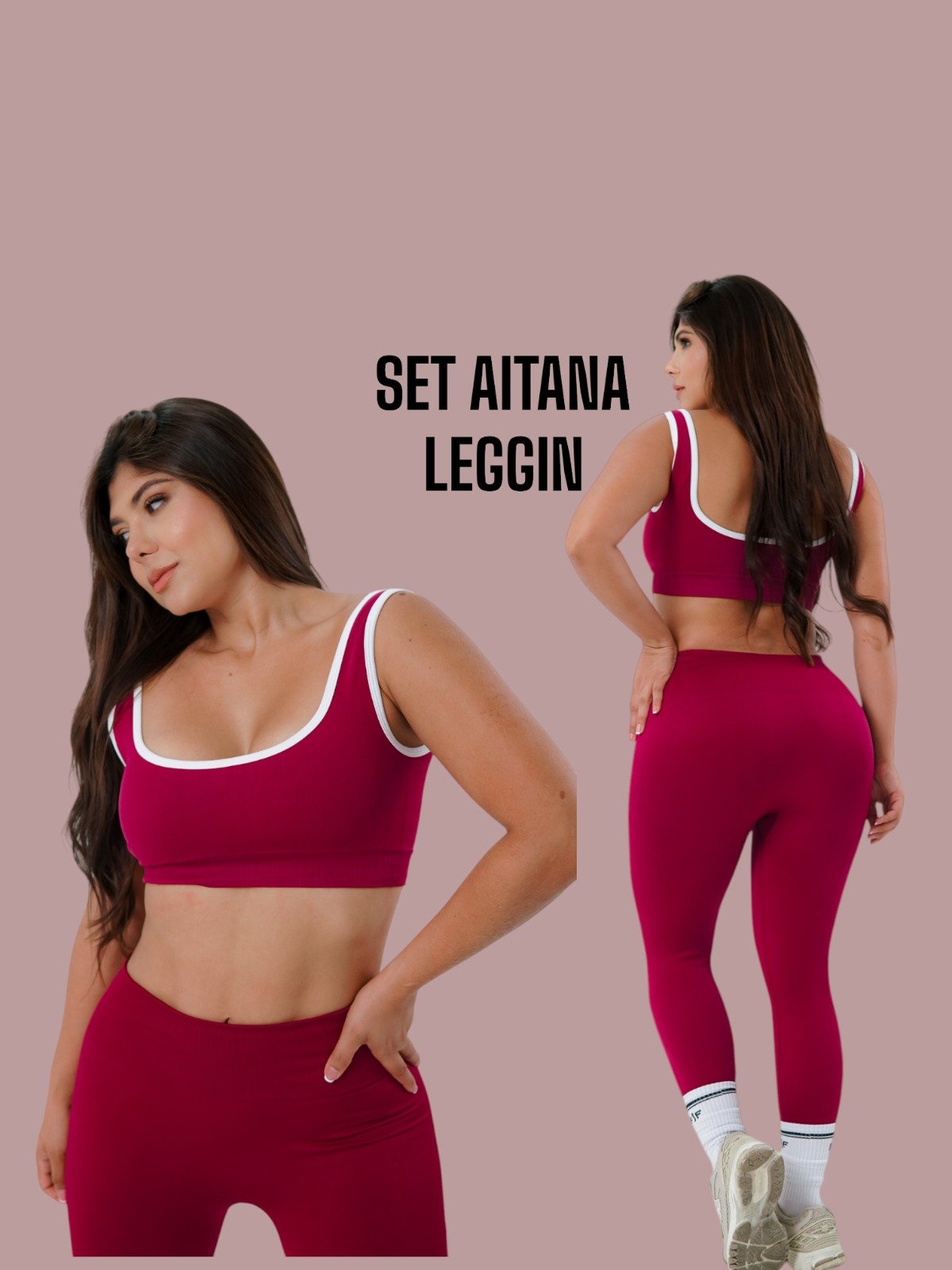 CONJUNTO 2 PIEZAS SEAMLESS AITANA (TOP + LEGGINS) - BERENJENA